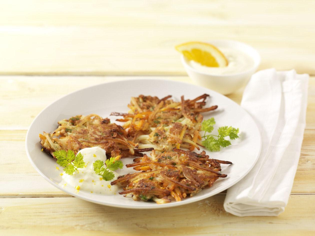 Möhrenrösti mit Ingwer-Orangen-Quark – Precon Rezepte